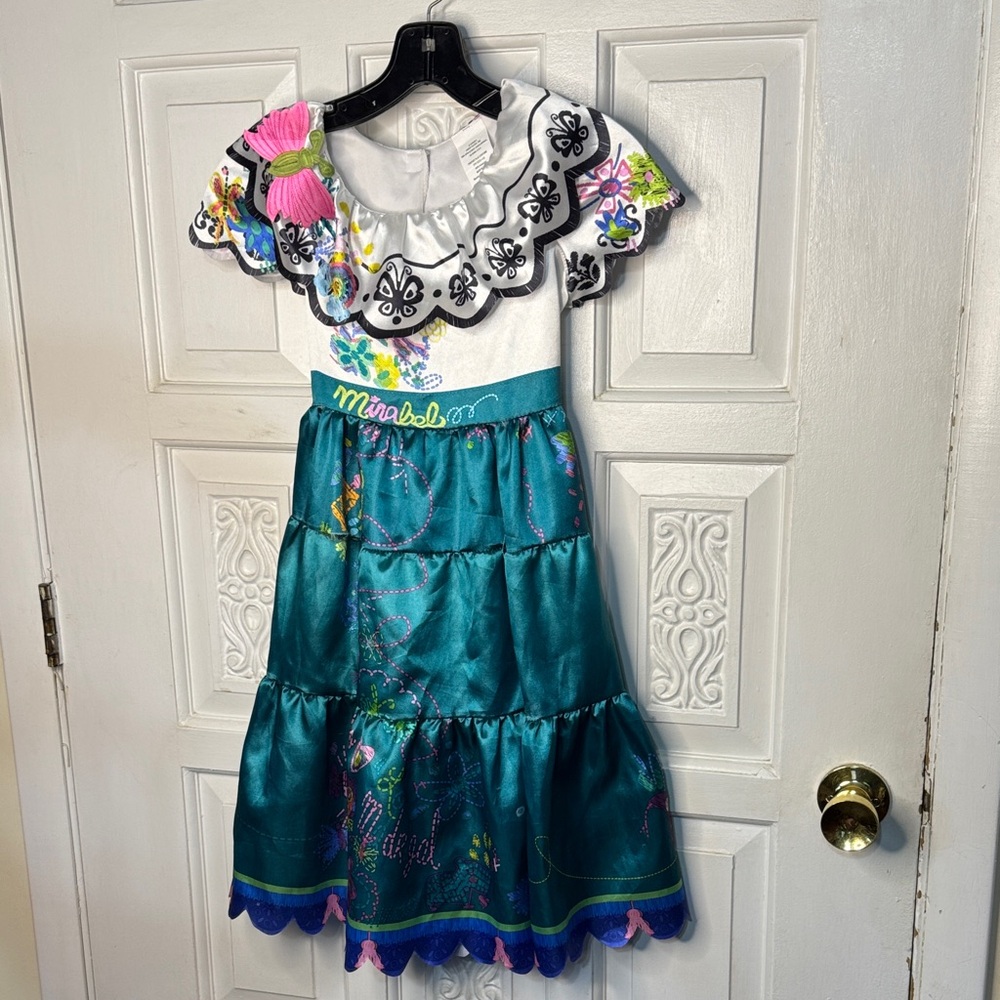 Disney Mirabel Madriga Teal and White Floral Dress Size 4-6X